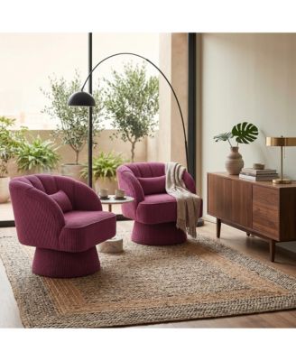 360degree(s) Swivel Barrel Chair Set of 2, Ultra-Plush Corduroy Seat with Cloud-Like Padding and Striped Backrest, Round Armchair