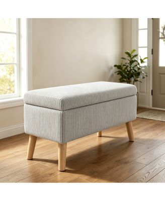 32" Corduroy Storage Ottoman Bench with Wooden Legs
