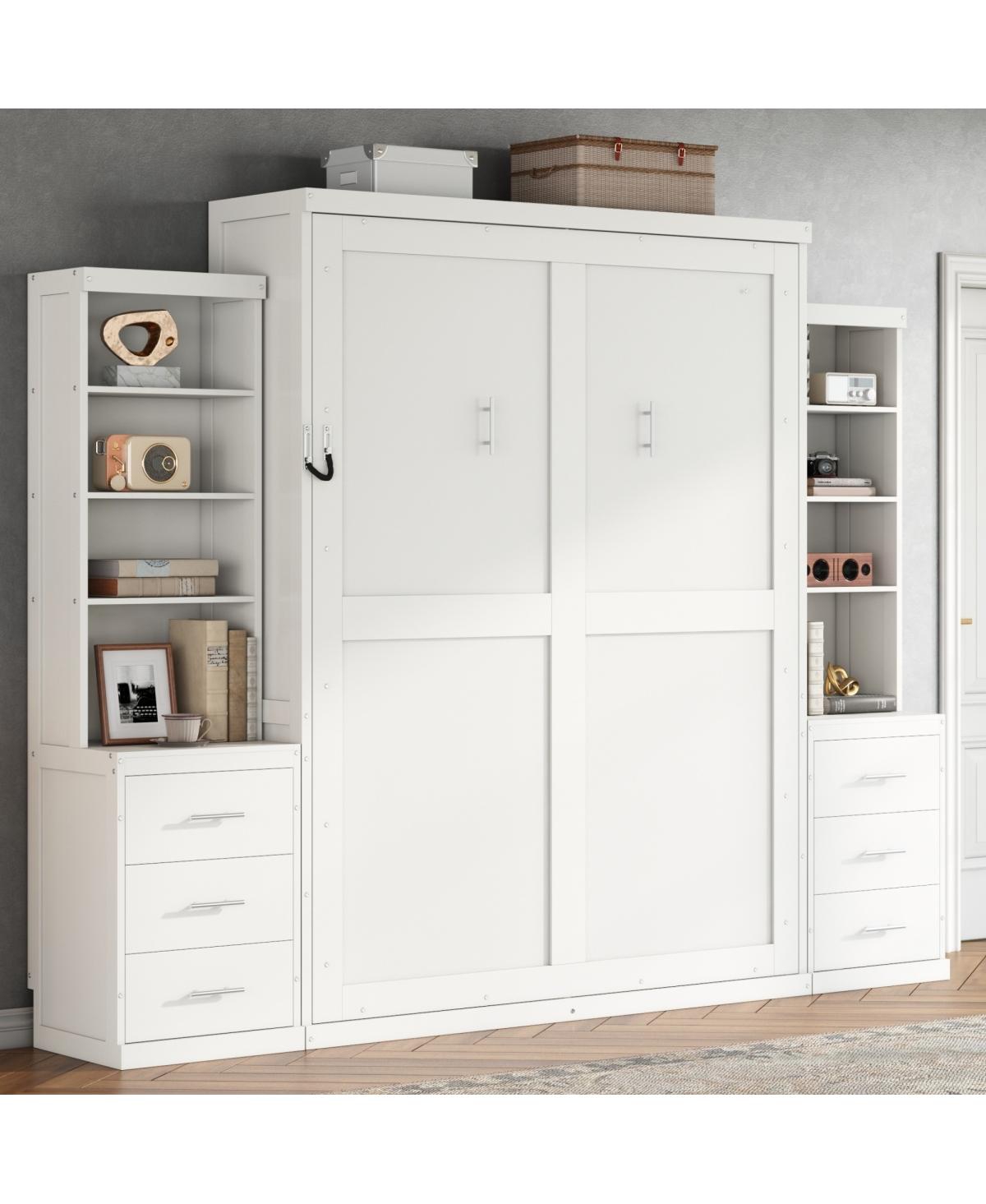 Streamdale Furniture Queen Size Murphy Bed with Storage Shelves and Drawers