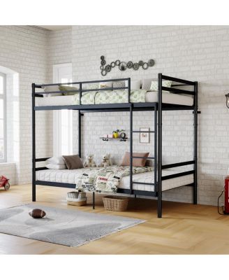 Twin Over Twin Metal Bunk Bed with Ladder and Guardrails