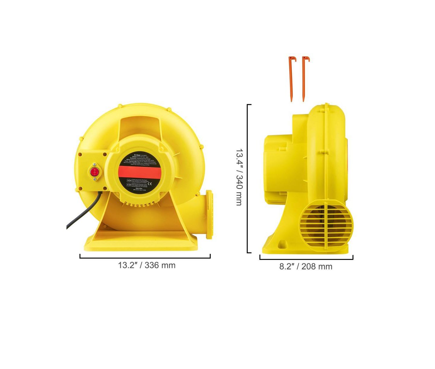 Детские игрушки SUGIFT 450W Inflatable Bounce House Blower Pump Fan with 1750Pa Wind Pressure, цвет: Жёлтый — фото 2