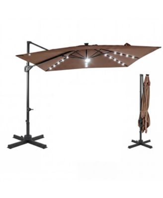 10 Feet Cantilever Patio Umbrella with Solar LED Lights for Pool and Garden