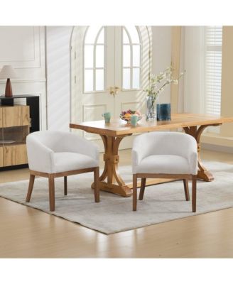 Upholstered Barrel Dining Chairs, Farmhouse Linen Accent Chairs with Natural Hardwood Frame