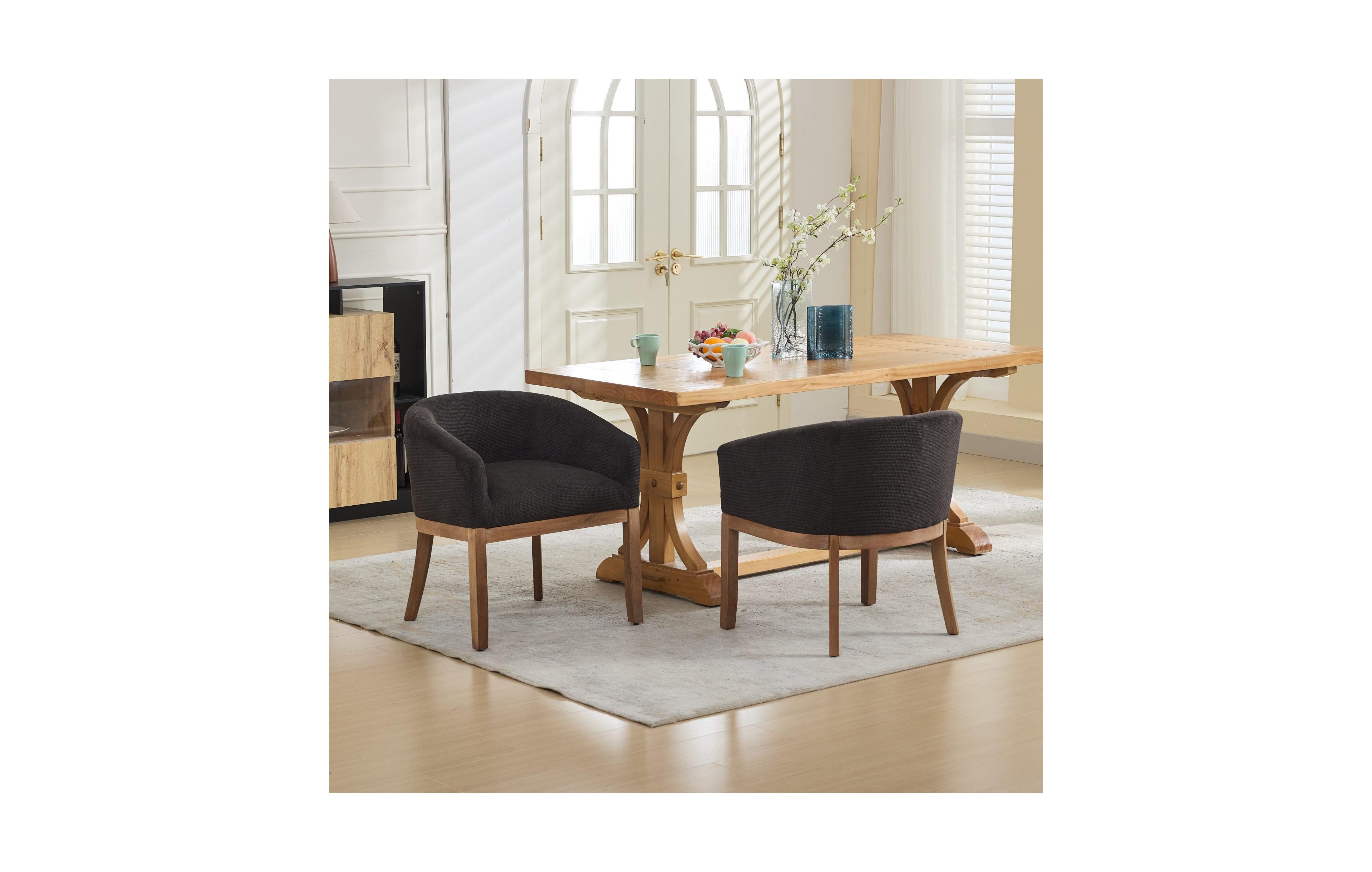 Clihome Upholstered Barrel Dining Chairs, Farmhouse Linen Accent Chairs with Natural Hardwood Frame