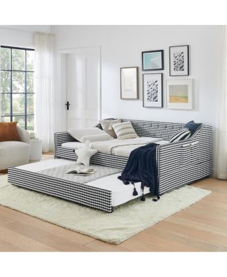 Full-Size Upholstered Convertible Daybed with Trundle and Side Storage