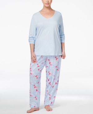 Charter Club Plus Size Mix-It Top and Printed Pants Pajama 