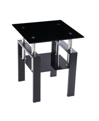Glass and Metal Square End Tables With Shelf