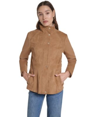Women's Suede Zip Up Jacket with Stitch Detailing
