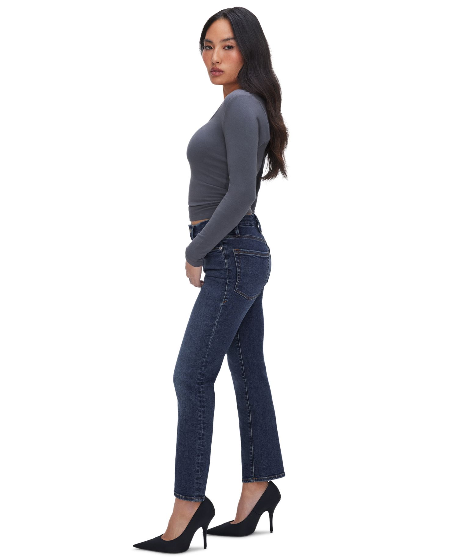 Petite Mid-Rise Slim Straight Ankle Jeans