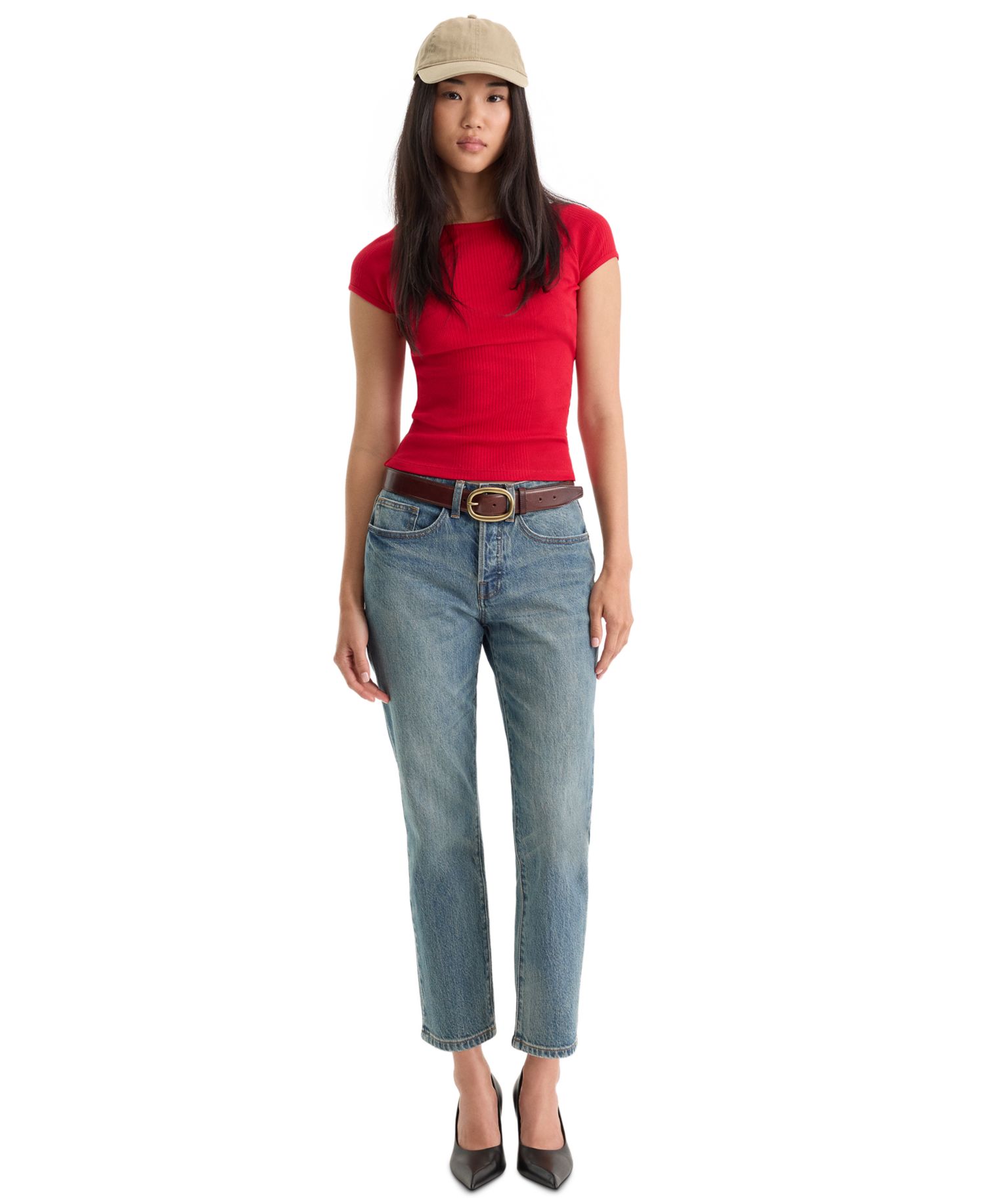 Women's Collarless Short-Sleeve Cotton Top