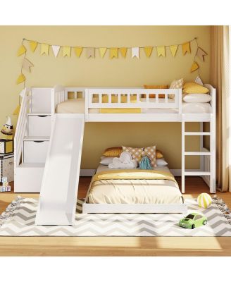 Twin over Twin Bunk Bed with Slide and Two Drawers