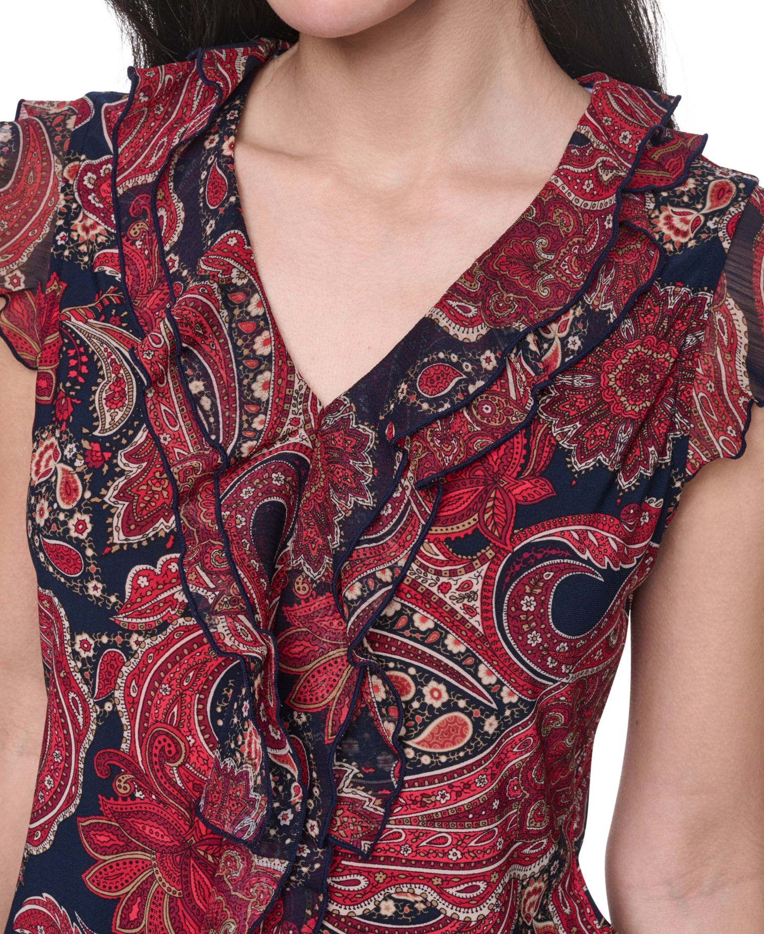 Women's Sleeveless Paisley V-Neck Blouse