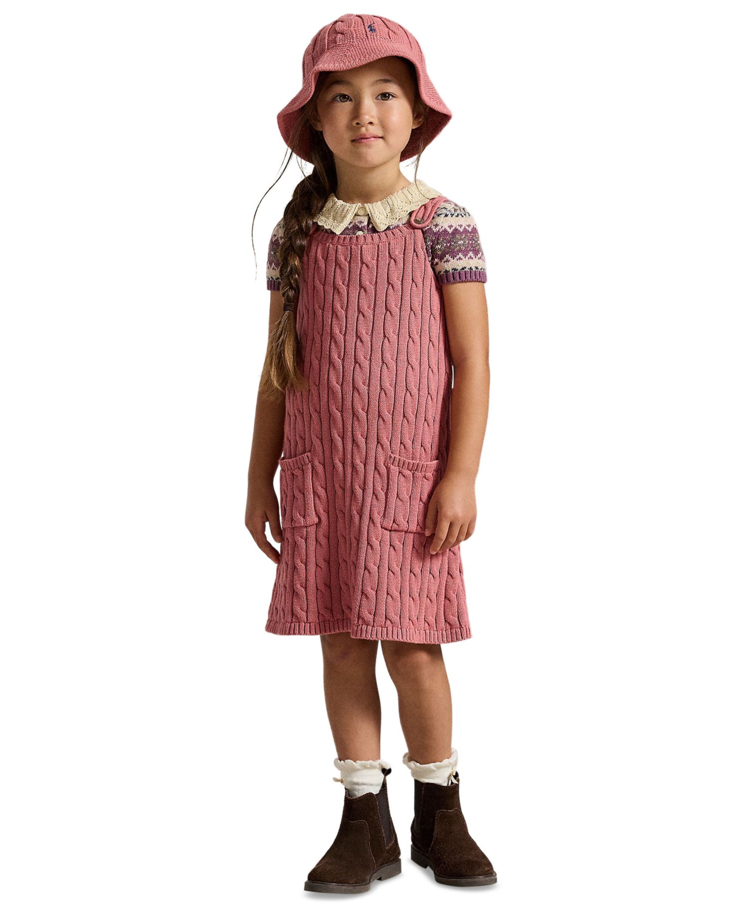 Girls' 2T-6X Cable-Knit Cotton Sweater Dress