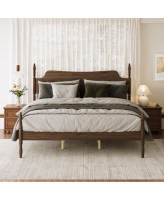 King Size Spindle Platform Bed Frame with Curved Tall Headboard