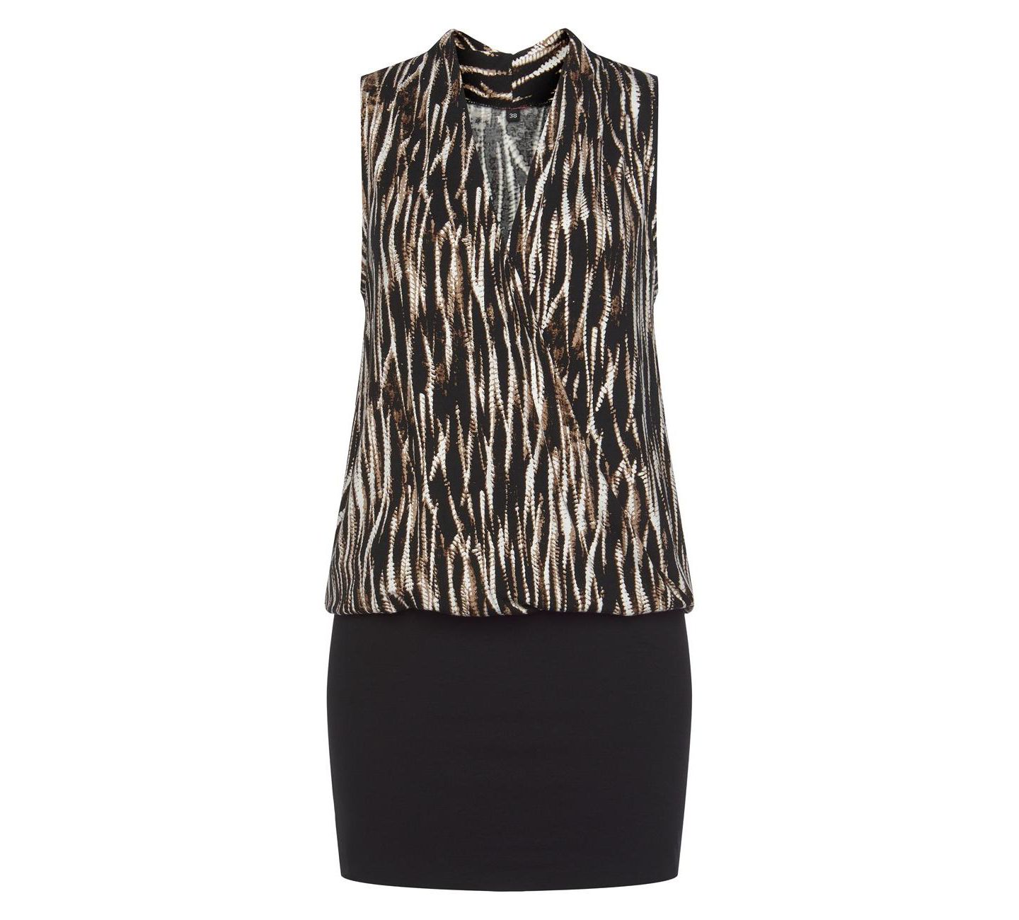 Женское платье Lascana Viscose Printed 2-In-1 Wrap Surplice-Neck Short, цвет: Чёрный с принтом — фото 4