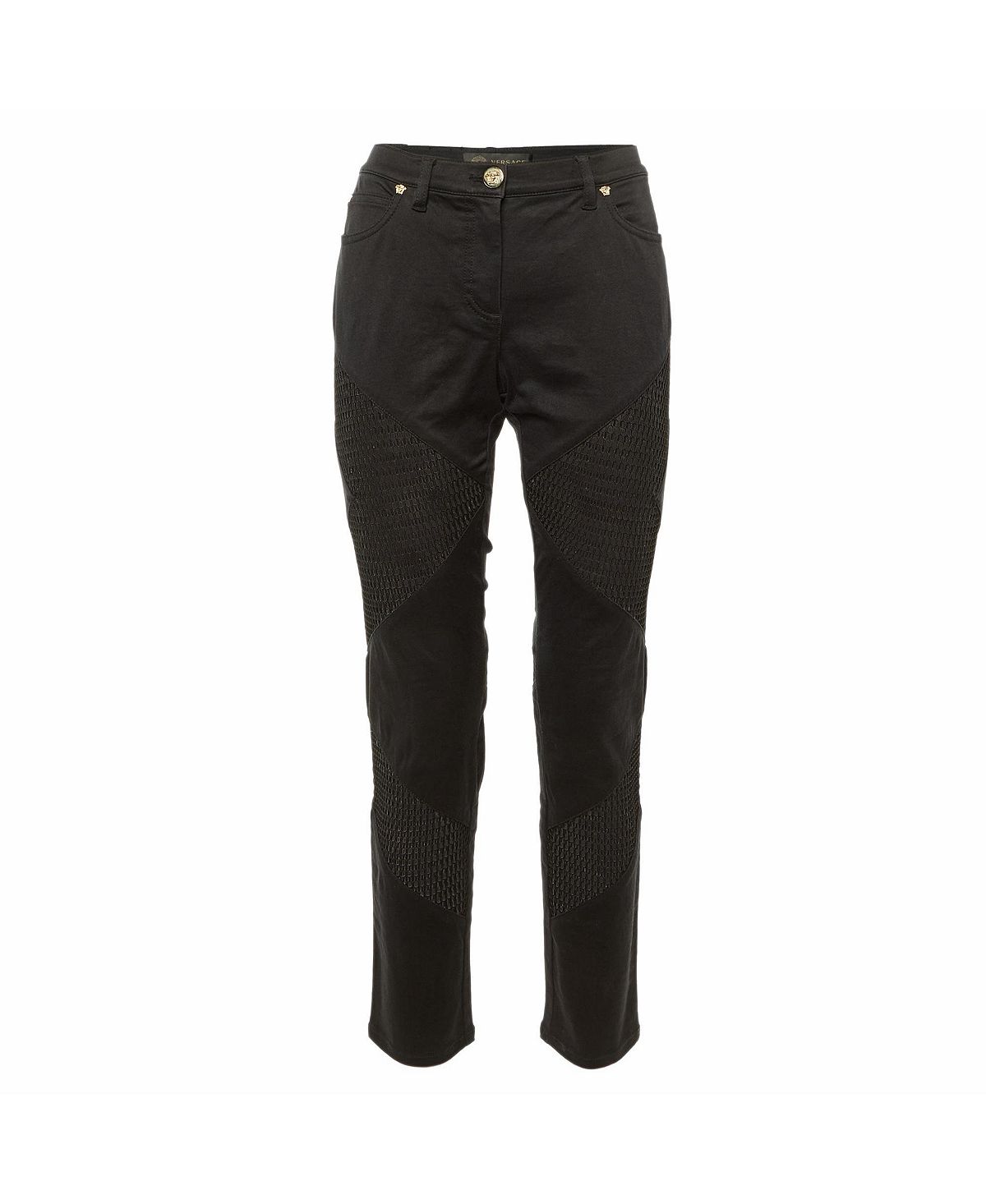 Pre-Owned Versace Women's Denim and Mesh Paneled Slim Fit Jeans view 1 — MAYCSS fashion products