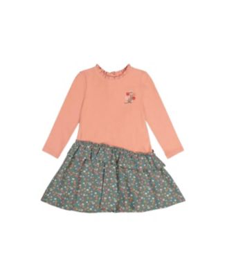 12M–24M Baby Girl Bi-Material Floral Print Dress