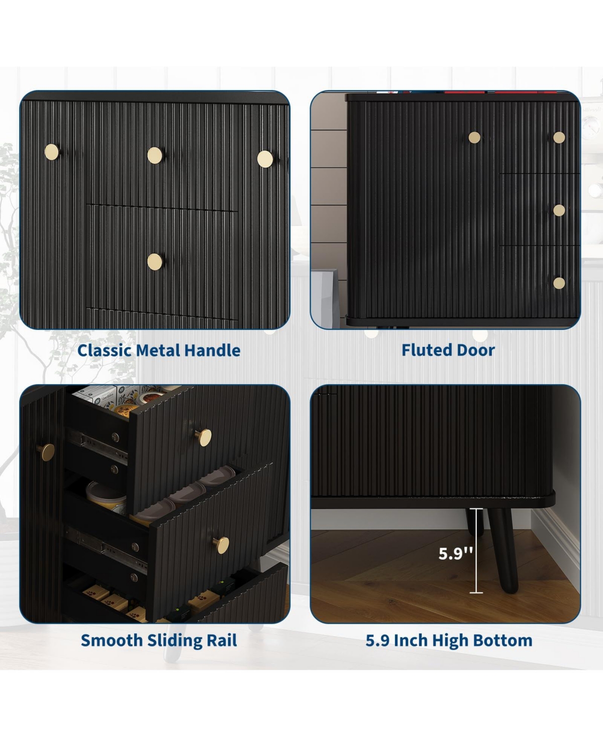homfan 47.2" Modern Fluted Sideboard Cabinet 2 Doors and 3 Drawers, Slim Coffee Bar Station for Small Apartment and Dining Room