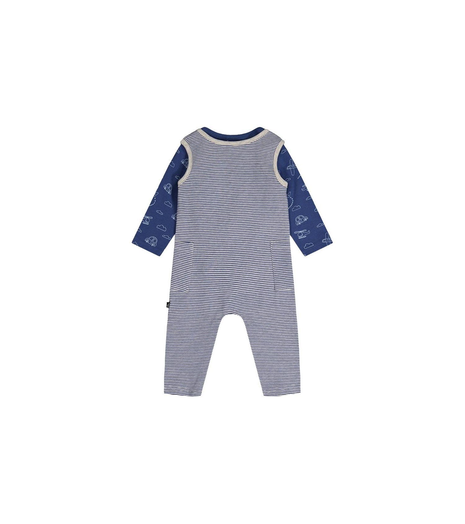 Baby Boy ( 3M to 24 M ) Cotton Onesie with Overalls Set Printed Transportation