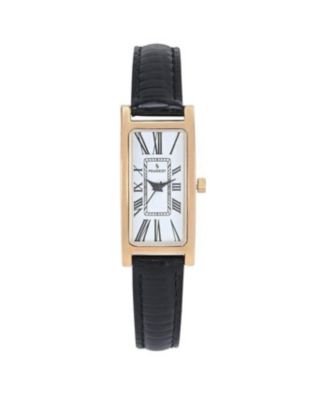 Women's 35x18mm 14K Gold-Plated Rectangular Roman Numeral Watch with Leather Strap