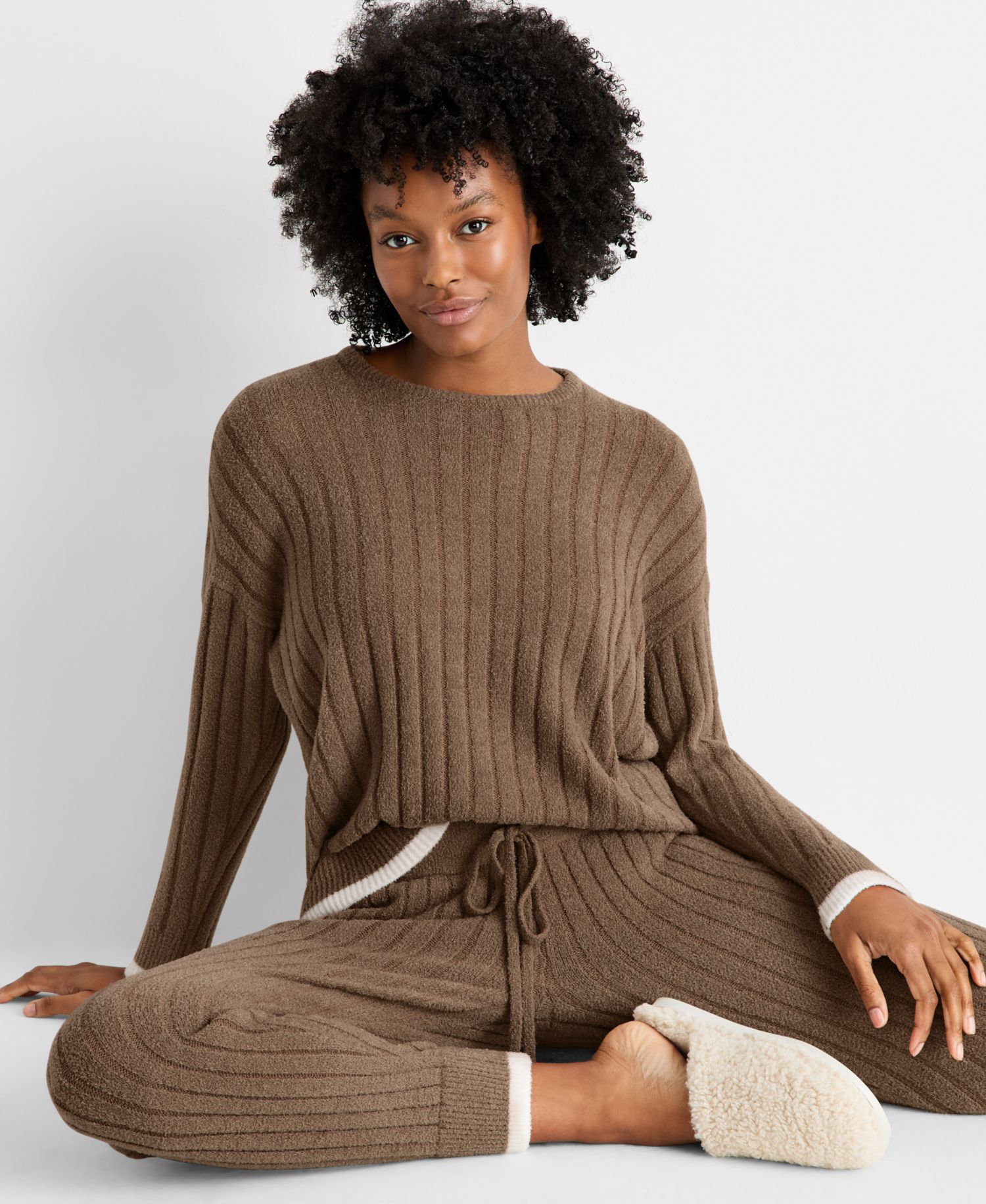 Women's Chenille Crewneck and Jogger Sweater Set
