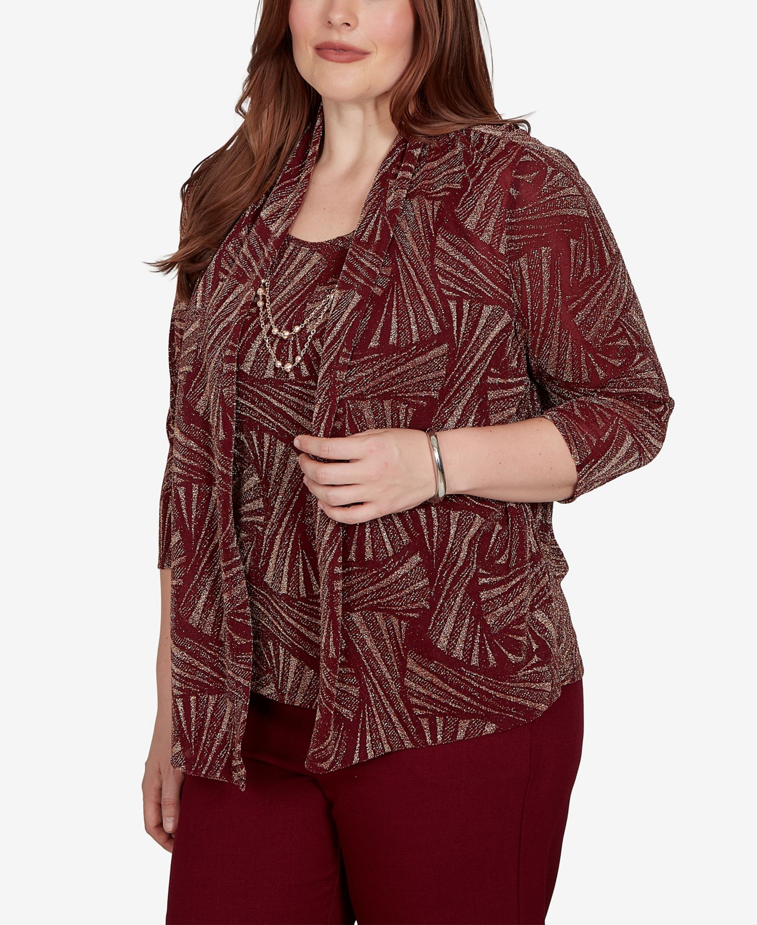 Women's Union Square Shimmer Abstract Two In One Top With Necklace
