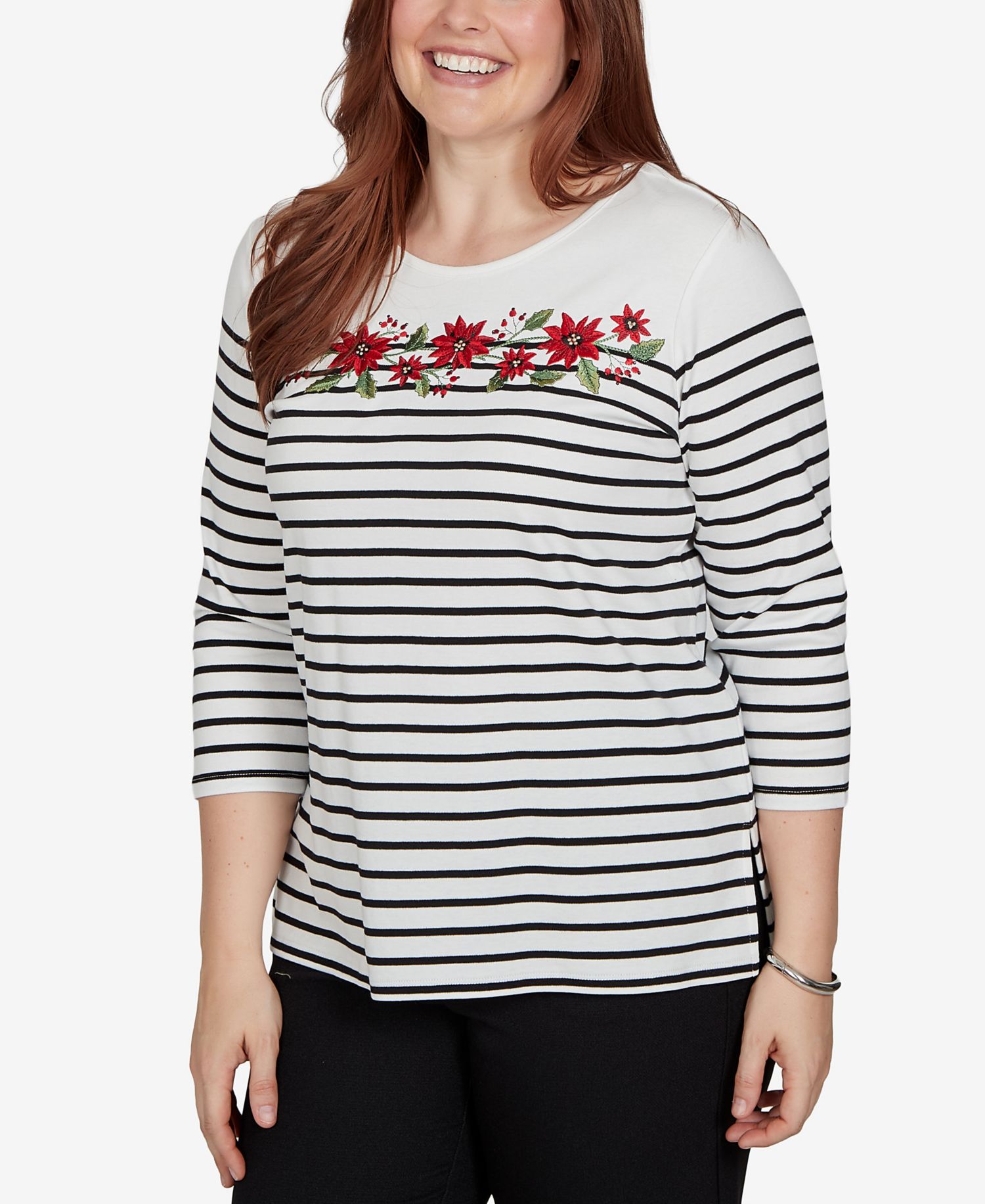 Women's Classic Poinsettia Stripe Knit Top