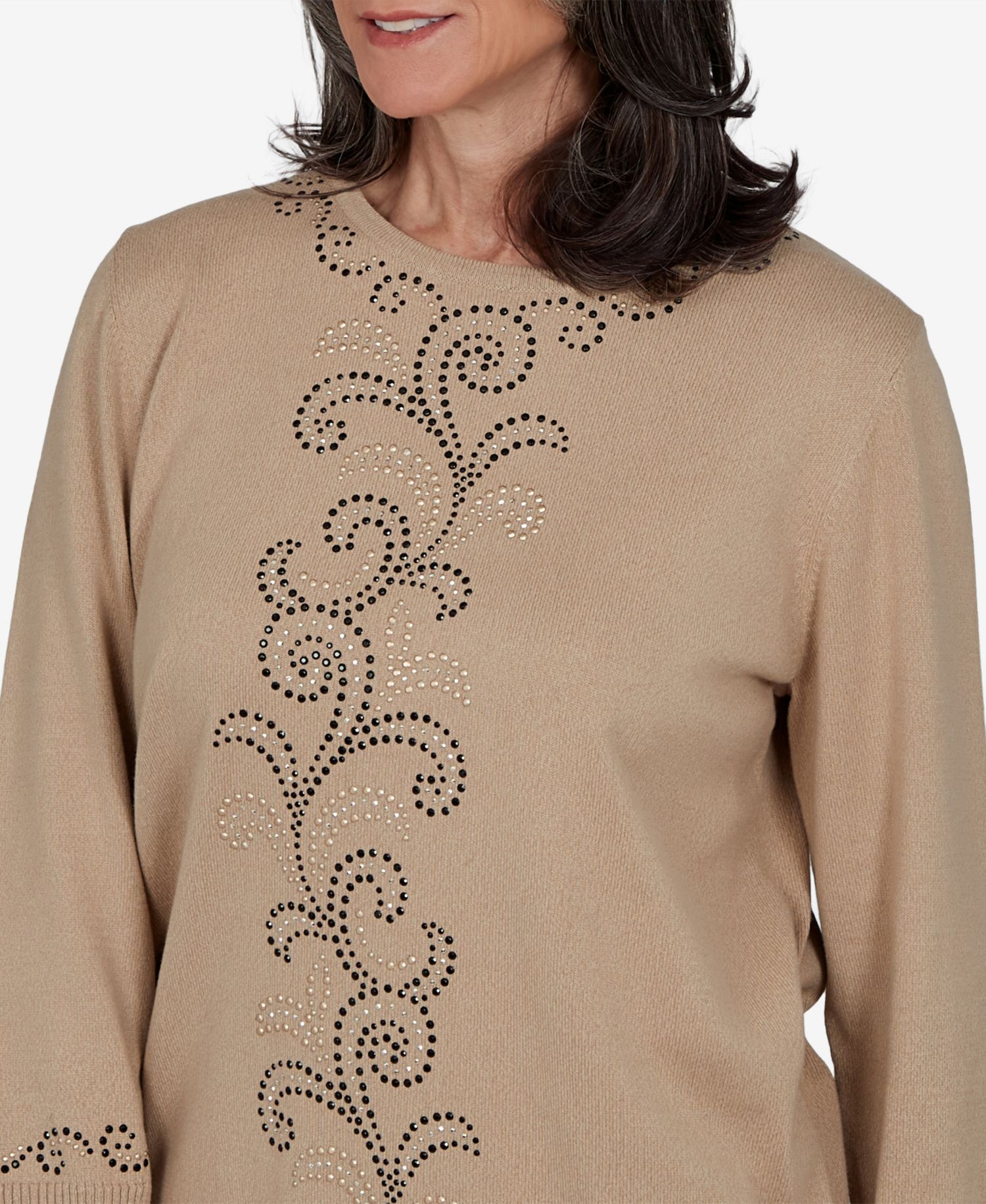 Women's Travel Advisory Beaded Scroll Embellished Sweater