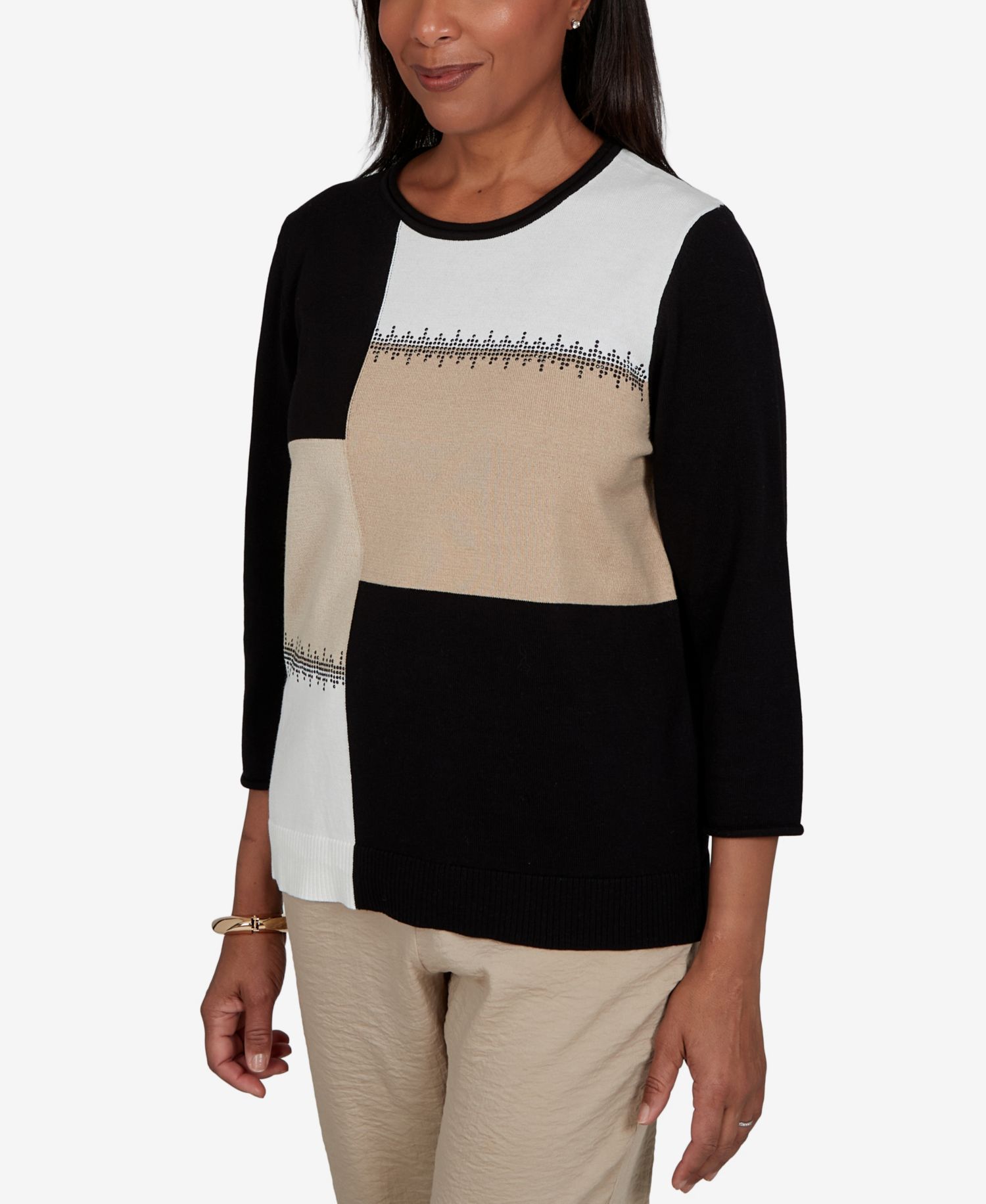 Women's Travel Advisory Neutral Colorblock Embellished Sweater