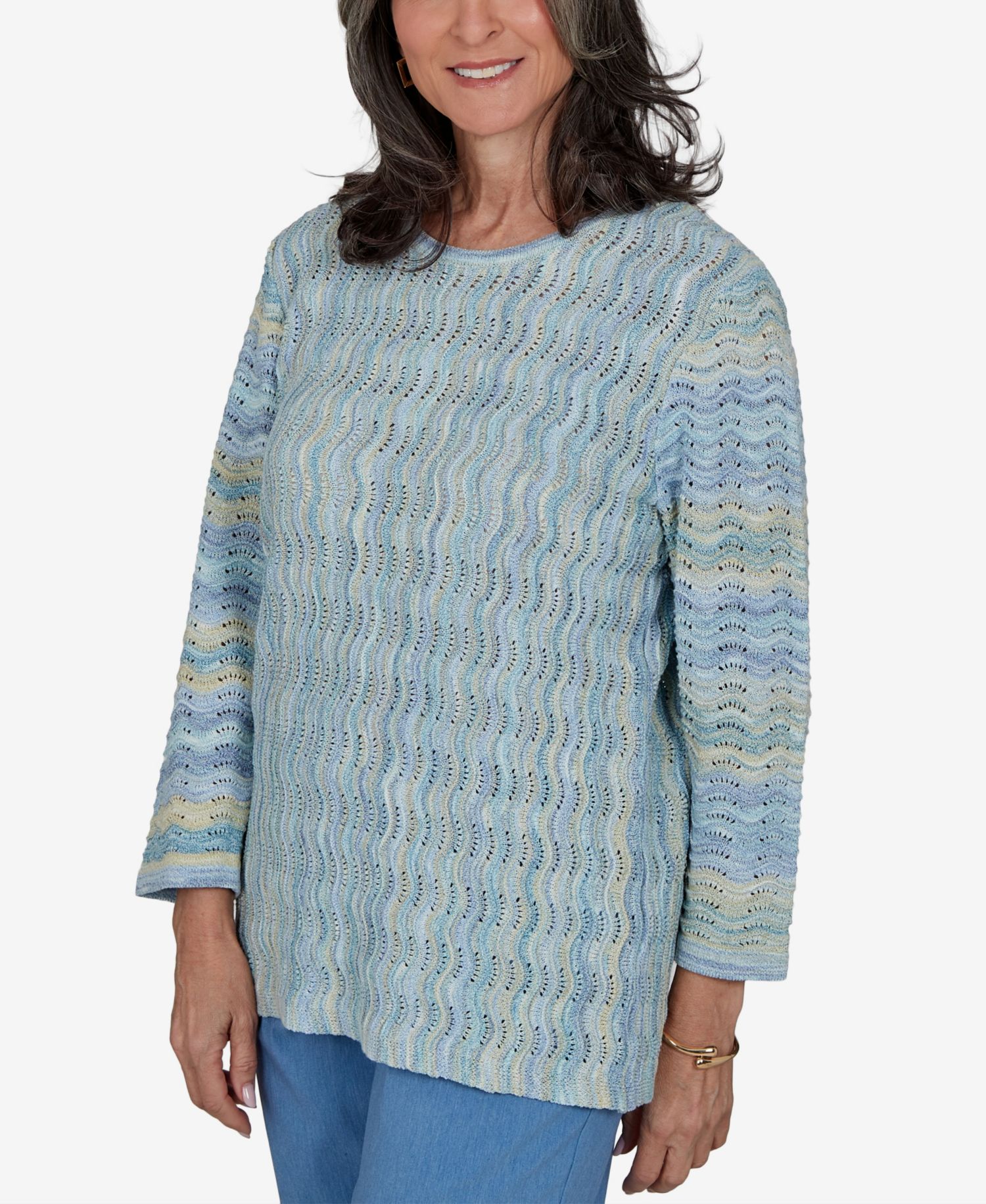 Women's Provence Scalloped Stripes Textured Sweater