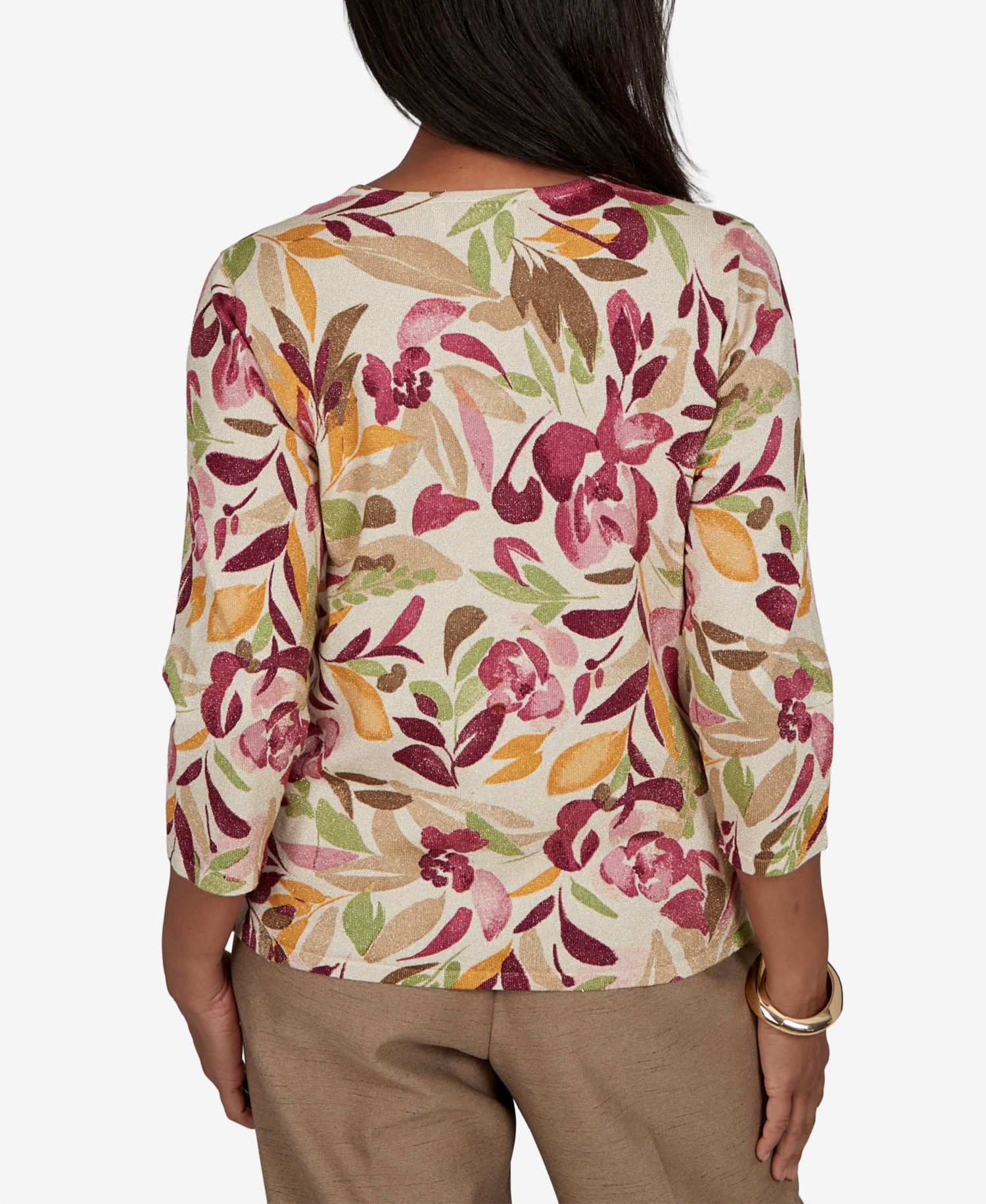 Women's Union Square Floral Painterly Print Shimmer Sweater