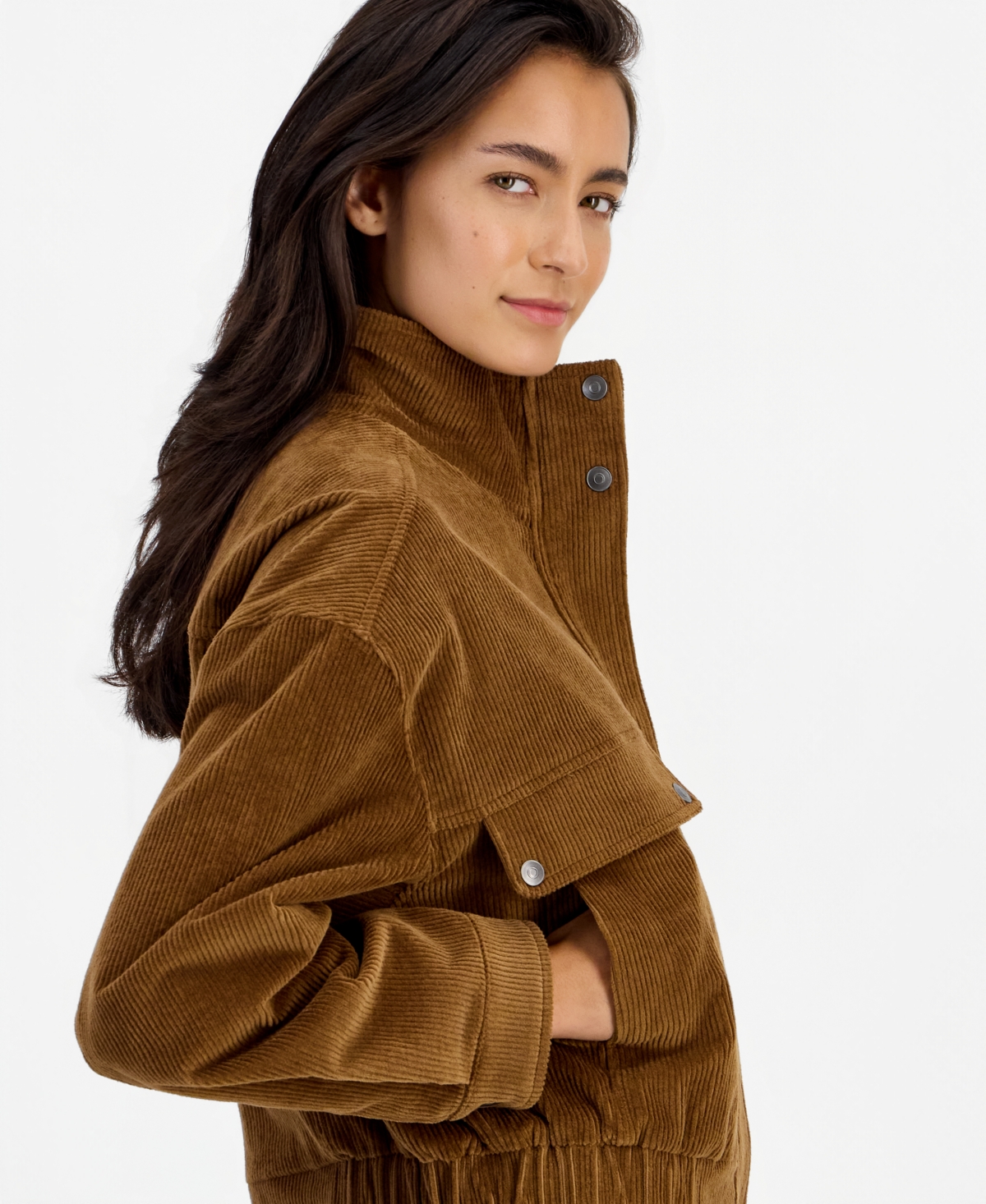 And Now This Women's Short-Corduroy-Stand-Collar Bomber Jacket, Macy's Exclusive