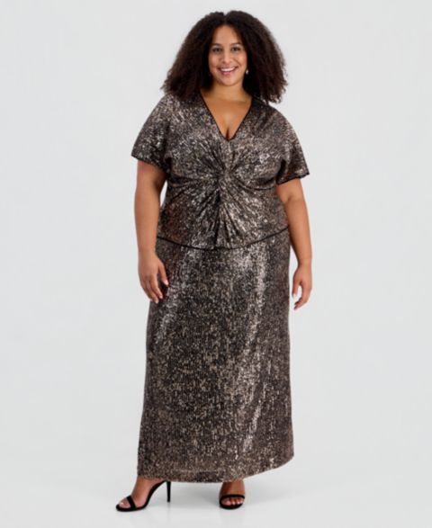 Женская юбка Muse Plus Size Sequinned Maxi, цвет: Коричневый