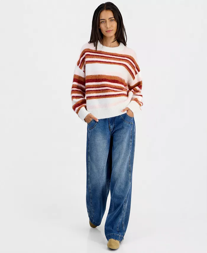 Women's Stripe Slouchy Crew Brushed Sweater - thumbnail 2