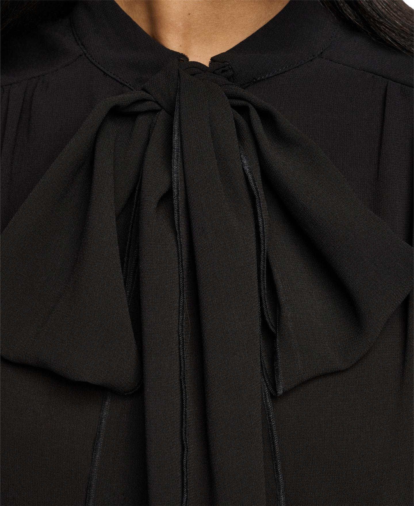 Женская блузка DKNY Tie Neck Peplum Long-Sleeve Blouse, цвет: Чёрный — фото 8
