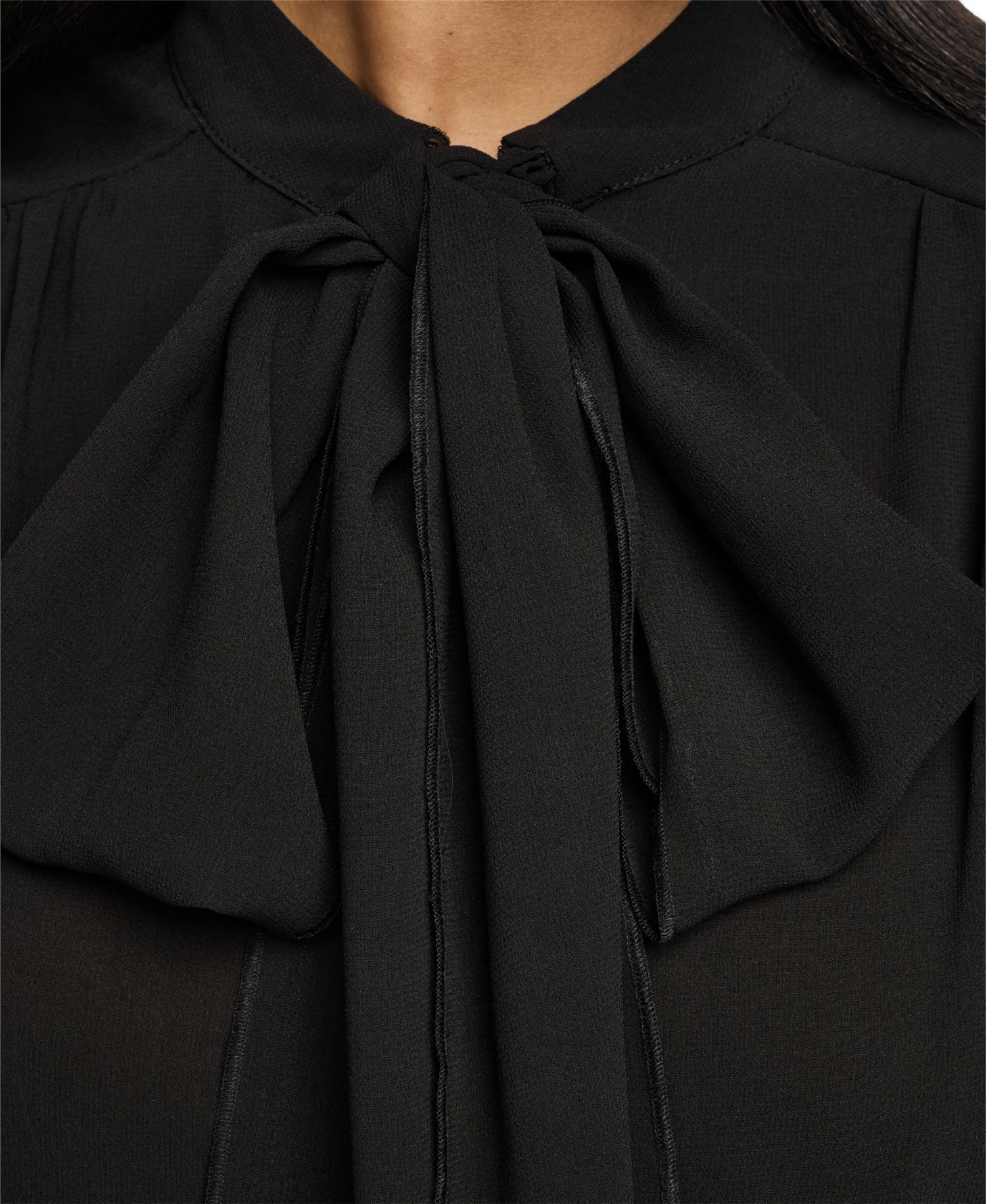 Women's Tie Neck Peplum Long-Sleeve Blouse