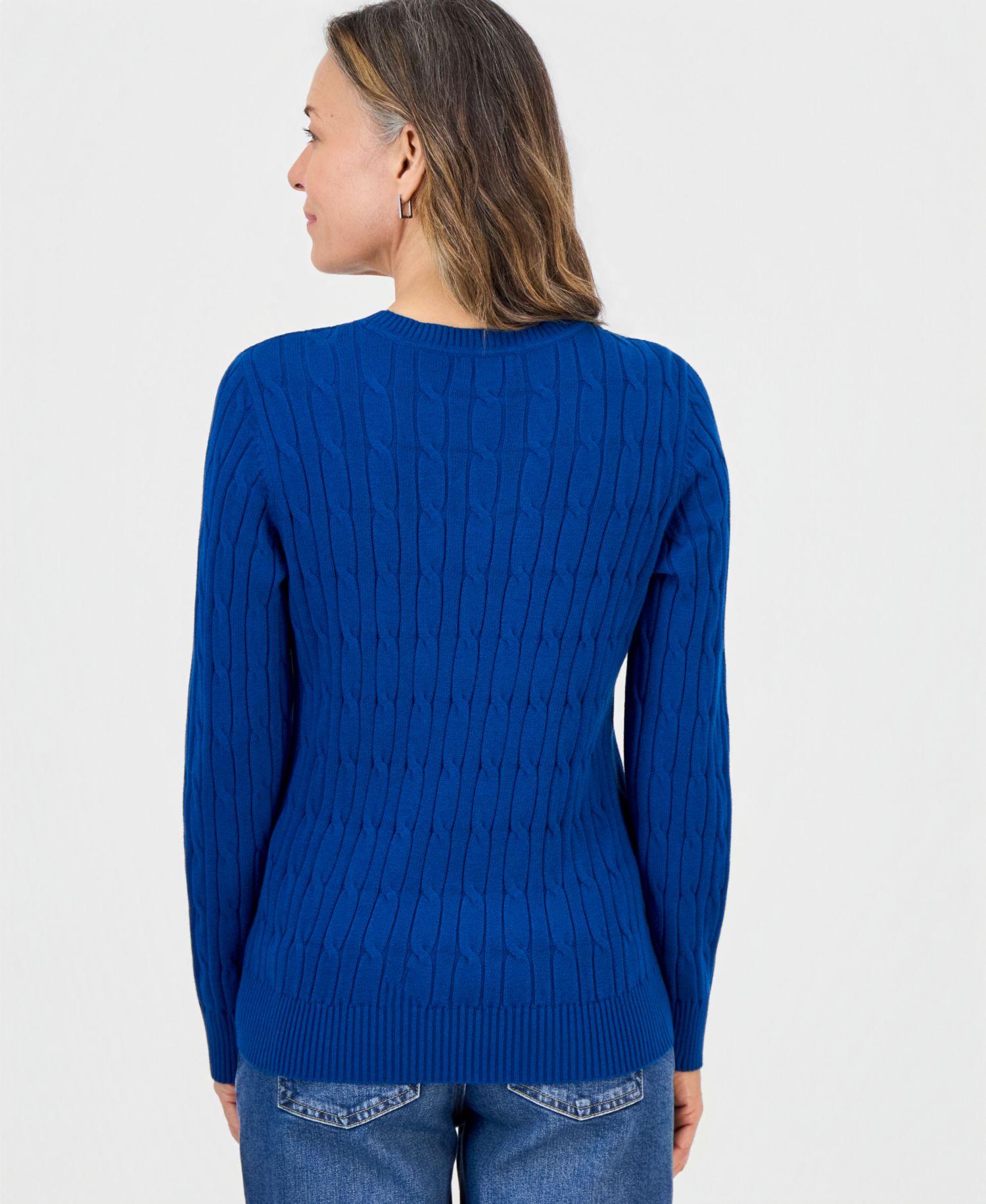 Petite Cotton Cable-Knit Crewneck Sweater