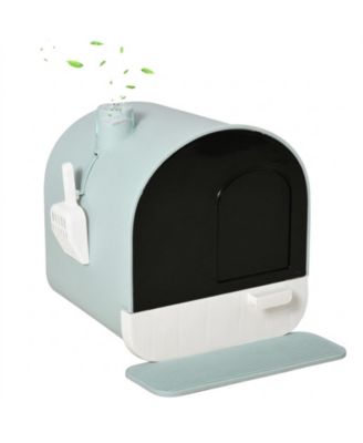 Fully Enclosed Cat Litter Box with Lid Drawer Scoop and Mat