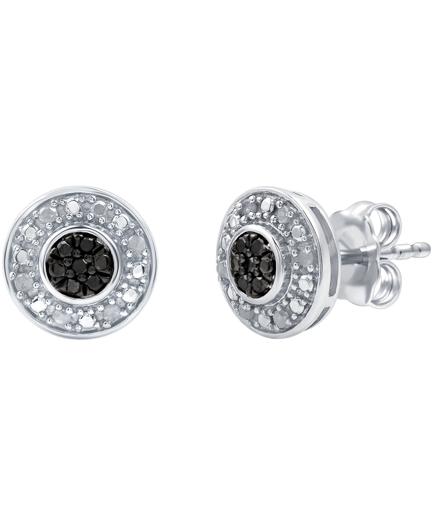 Black Diamond (1/20 ct. t.w.) & White Diamond (1/10 ct. t.w.) Halo Cluster Stud Earrings in Sterling Silver