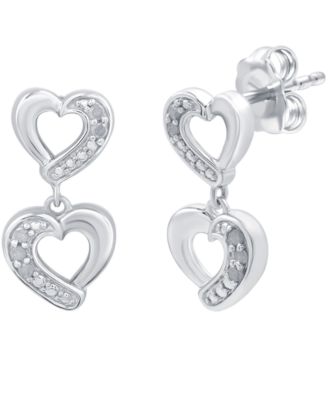 Diamond Heart Drop Earrings (1/10 ct. t.w.) in Sterling Silver