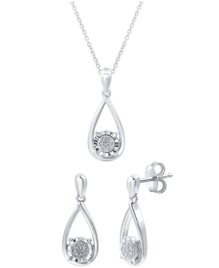 2-Pc. Set Diamond Teardrop Pendant Necklace & Matching Stud Earrings (1/6