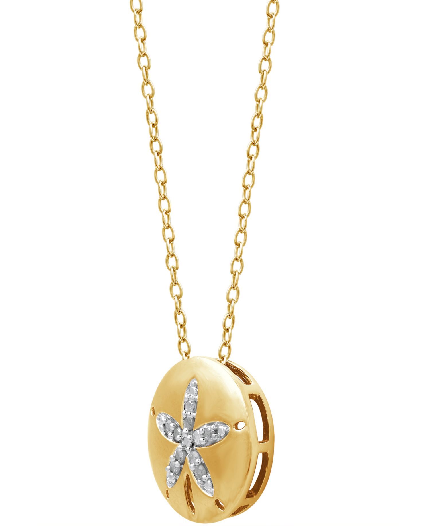 Diamond Sand Dollar 18" Pendant Necklace (1/10 ct. t.w.) in 14k Gold-Plated Sterling Silver