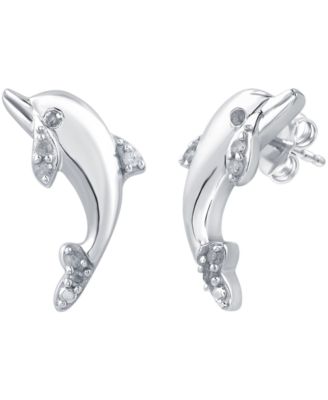 Diamond Dolphin Stud Earrings (1/10 ct. t.w.) in Sterling Silver