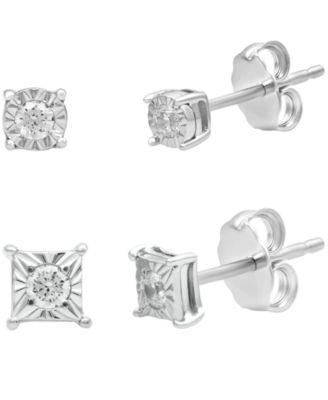 Diamond Round and Square Stud Earring Set ( 1/6 ct. t.w.) in sterling silver