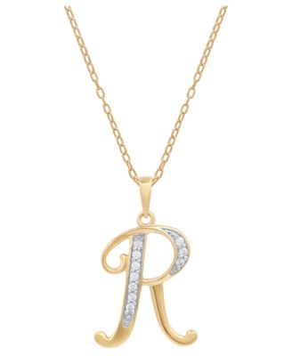 Diamond R Initial 18" Pendant Necklace (1/10 ct. t.w.) in Sterling Silver