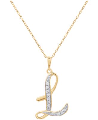 Diamond L Initial 18" Pendant Necklace (1/10 ct. t.w.) in Sterling Silver