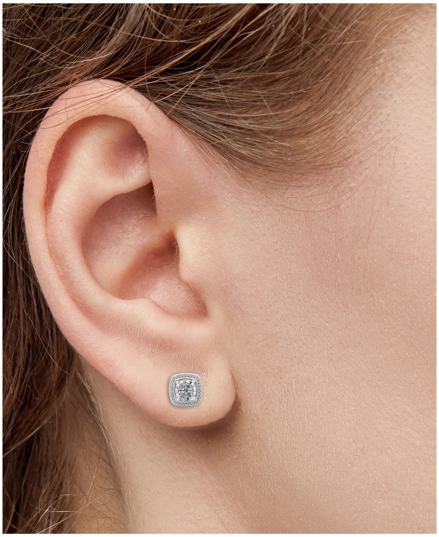 Diamond Cluster Miracle Plate Stud Earrings (1/10 ct. t.w.) in Sterling Silver