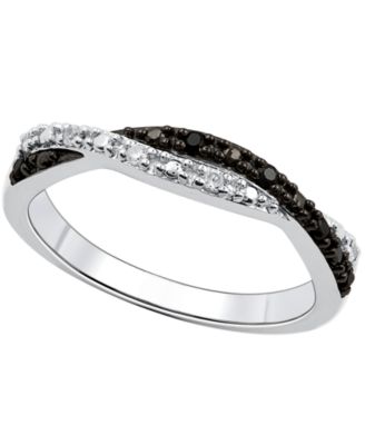 Black and White Diamond Weave Ring in Sterling Silver (1/10 ct. t.w.) 