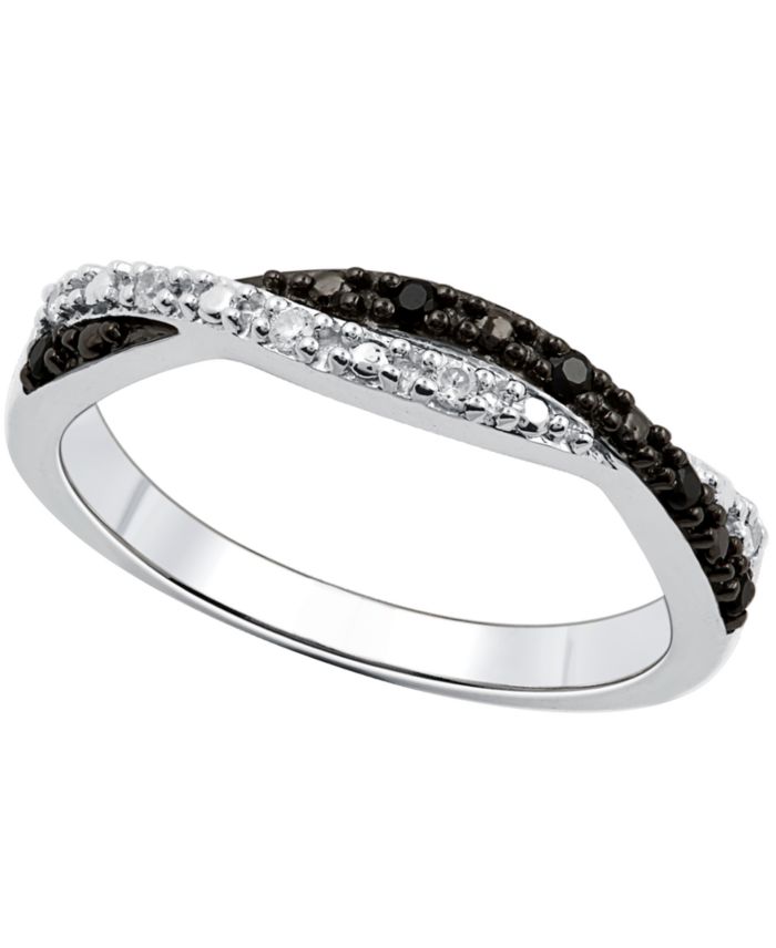 Black and White Diamond Weave Ring in Sterling Silver (1/10 ct. t.w.)