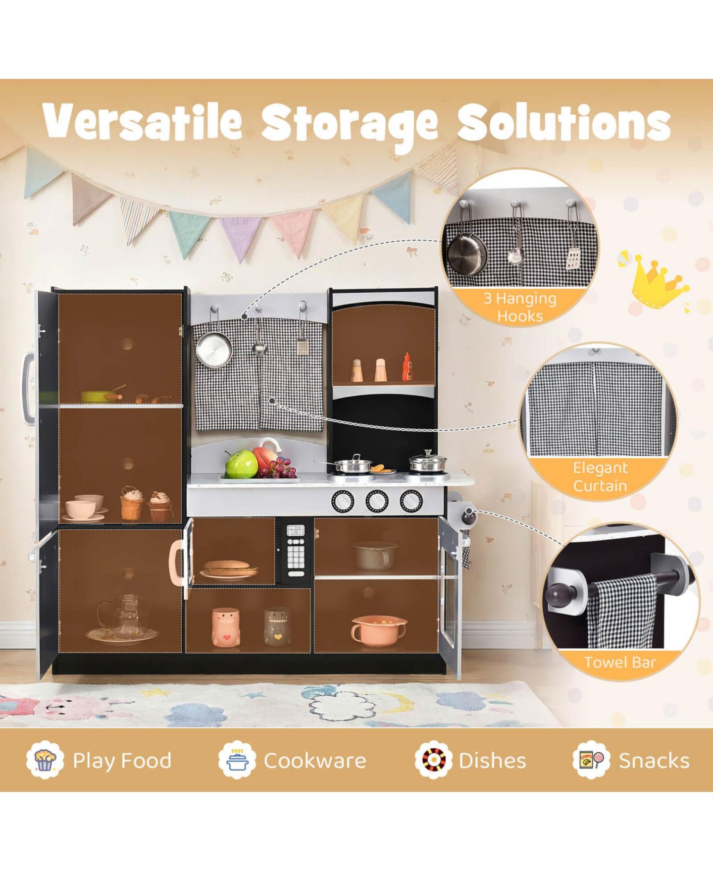 Детский игровой набор Costway Realistic Wooden Play Kitchen Playset, Ages 3+, цвет: Серебряный — фото 8